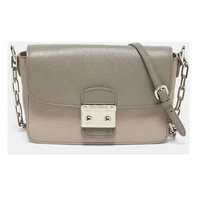 Miu Miu Beige/Grey Madras Leather Pushlock Flap Chain Shoulder Bag