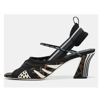 Fendi Black Neoprene and Mesh Freedom FF Patchwork Slingback Sandals Size 40.5