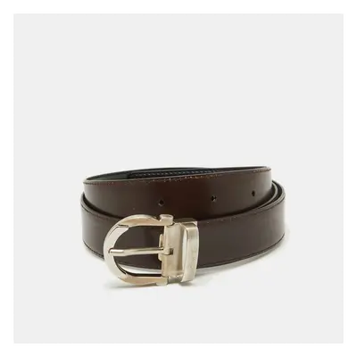 Salvatore Ferragamo Black/Brown Leather Cut to Size Reversible Gancini Buckle Belt