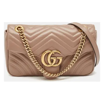 Gucci Beige Matelassé Leather GG Marmont Shoulder Bag