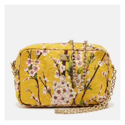 Dolce and Gabbana Yellow Floral Print Canvas Glam Shoulder Bag