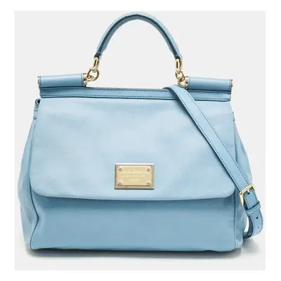 Dolce & Gabbana Blue Leather Miss Sicily Top Handle Bag