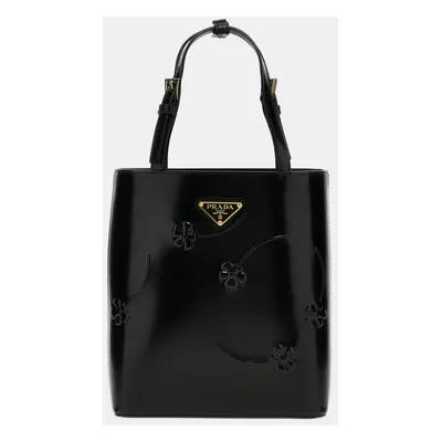 Prada Black Flower Mini Shopping Bag