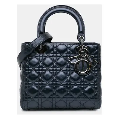 Dior Navy Blue Medium Crinkled Calfskin Cannage Lady Dior