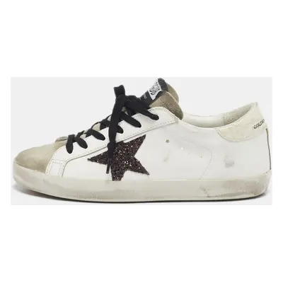 Golden Goose White/Grey Leather and Suede Superstar Lace Up Sneakers Size