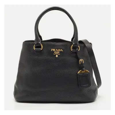 Prada Black Vitello Daino Leather Middle Zip Tote