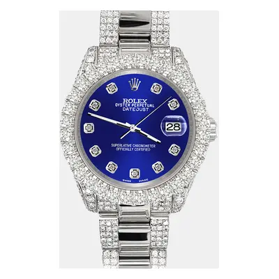 Rolex datejust pave 7.2ct iced diamond navy blue Wristwatch