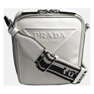 Prada White Saffiano Triangle Shoulder Bag