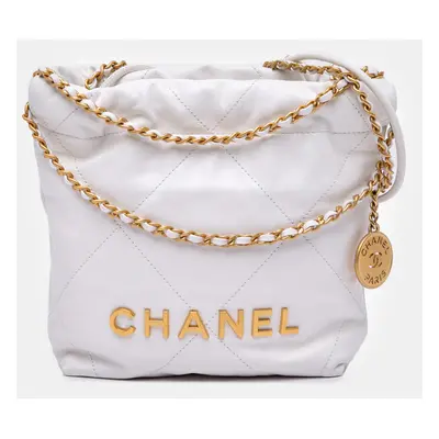 Chanel White Mini Shiny Calfskin Hobo Bag