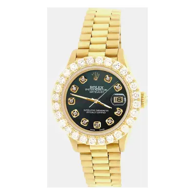 Rolex president datejust yellow gold Wristwatch with 2ct diamond bezel black mop diamond dial