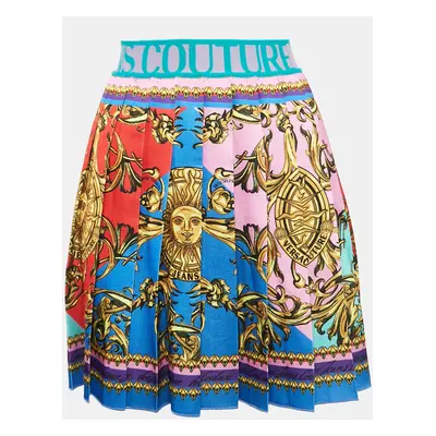 Versace Jeans Couture Multicolor Garland Print Satin Pleated Mini Skirt