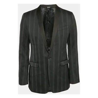 Dolce & Gabbana Black Striped Gabardine Single Breasted Blazer