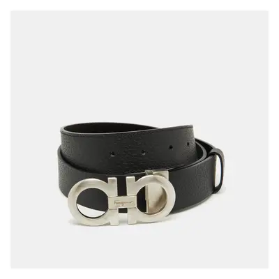 Salvatore Ferragamo Black Leather Cut to Size Gancini Buckle Belt