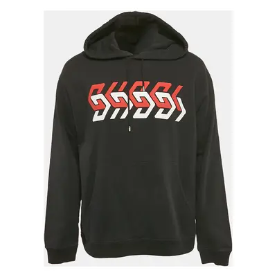 Gucci Black Logo Print Cotton Knit Hoodie