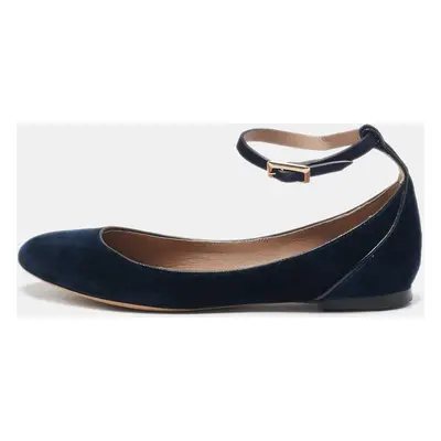 Chloe Navy Blue Velvet Ankle Strap Ballet Flats Size