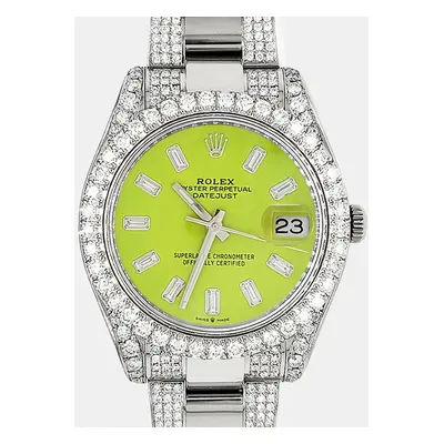 Rolex 10.3ct pave diamond bezel green baguette diamond dial steel Datejust II Wristwatch