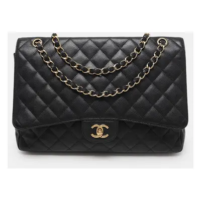 Chanel Black Quilted Caviar Leather Maxi Classic Single Flap Bag