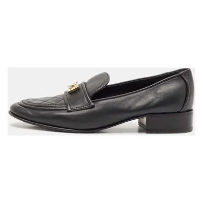 Chanel Black Quilted Leather CC Interlocking Logo Slip On Loafers Size