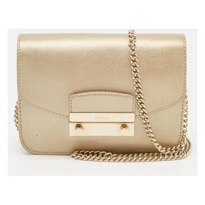 Furla Pale Gold Leather Mini Metropolis Crossbody Bag