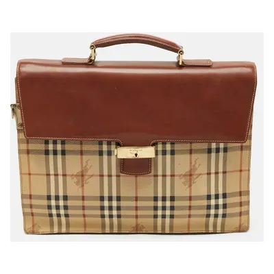 Burberry Brown/Beige Haymarket Coated Canvas and Leather Briefcase