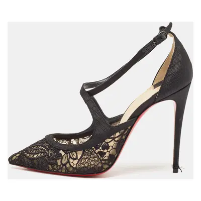 Christian Louboutin Black Lace and Mesh Strass Twistissima Pumps Size