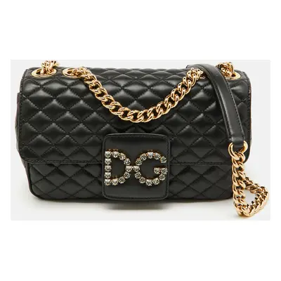 Dolce & Gabbana Black Quilted Leather DG Millennials Flap Shoulder Bag