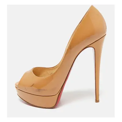 Christian Louboutin Beige Patent Leather Lady Peep Pumps Size 38.5