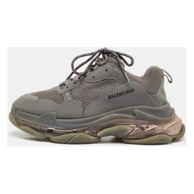 Balenciaga Grey Faux Leather and Mesh Triple Clear Sole Sneakers Size