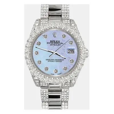 Rolex datejust pave 7.2ct iced diamond purple mop Wristwatch