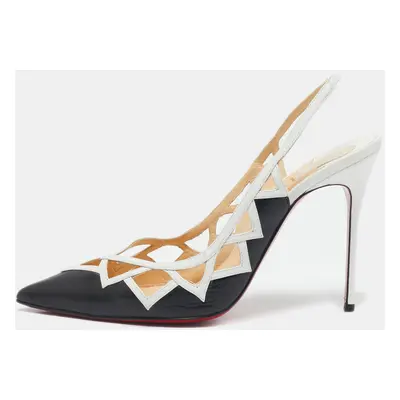 Christian Louboutin Black/White Leather Triangular Cut-Out Slingback Pumps Size