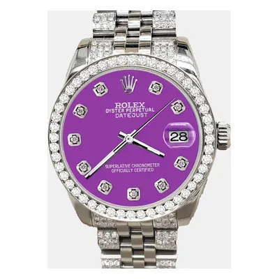 Rolex datejust midsize 3.30ct diamond bezel bracelet sangria purple diamond dial steel Wristwatc