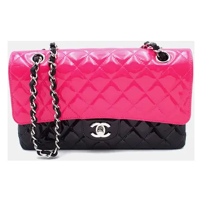 Chanel Black Pink Medium Classic Bicolor Patent Double Flap