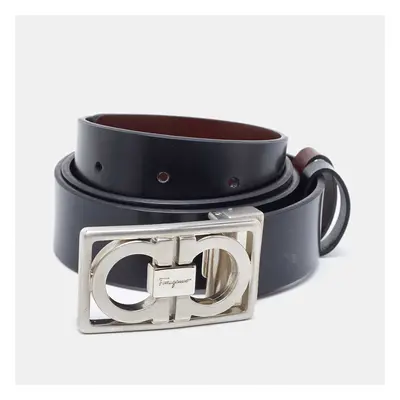 Salvatore Ferragamo Black/Dark Brown Leather Gancini Cut to Size Reversible Belt