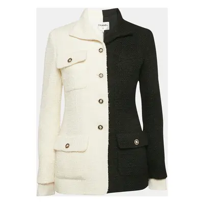 Chanel White/Black Tweed Button Front Jacket