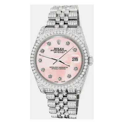 Rolex datejust pave 10.2ct iced diamond royal pink mop jubilee Wristwatch