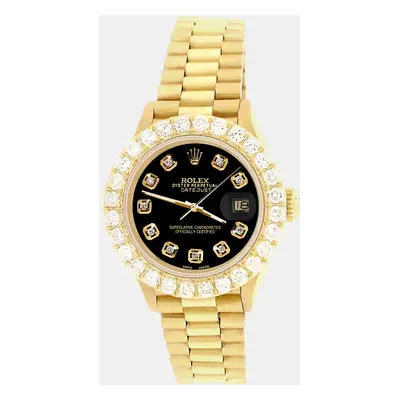 Rolex president datejust yellow gold Wristwatch with 2ct diamond bezel black diamond dial