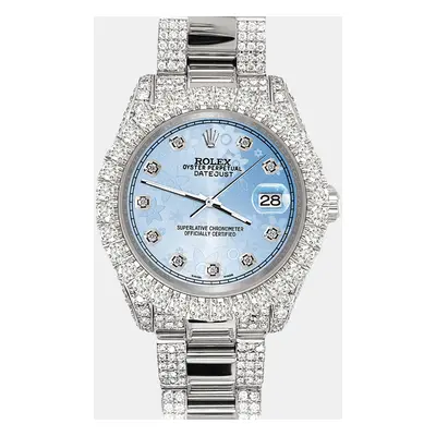 Rolex datejust pave 7.2ct iced diamond blue flower track Wristwatch