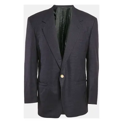 Gianni Versace Navy Blue Patterned Single Breasted Blazer