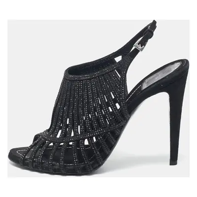 Dior Black Suede Crystal Embellished Ankle Strap Sandals Size