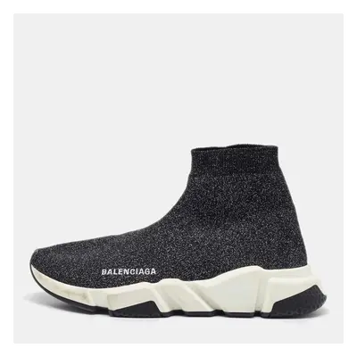 Balenciaga Black Shimmer Knit Fabric Speed Trainer High Sneakers Size