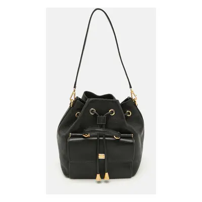 Dolce & Gabbana Black Leather Drawstring Bucket Bag