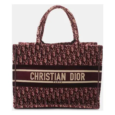 Dior Red Medium Oblique Embroidered Velvet Book Tote