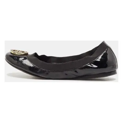 Tory Burch Black Patent Leather Scrunch Ballet Flats Size 37.5