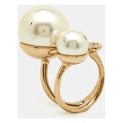 Dior Ultradior Faux Pearl Gold Tone Ring Size