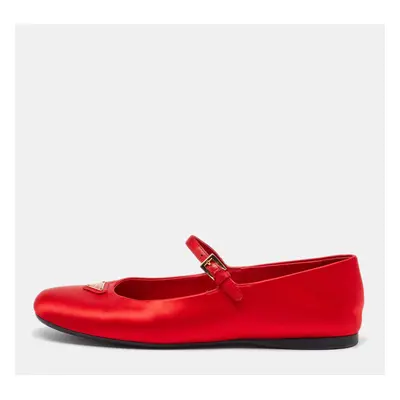 Prada Red Satin Triangle Logo Mary Jane Ballet Flats Size