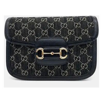 Gucci Black Fabric and Leather Horsebit Shoulder Bag