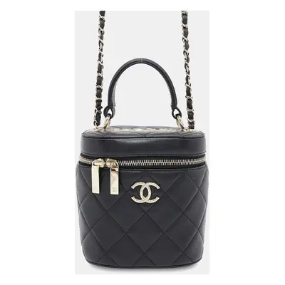 Chanel Black Lambskin Matelasse Cc Logo Vanity Bag