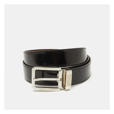 Salvatore Ferragamo Black/Dark Brown Leather Cut to Size Buckle Belt