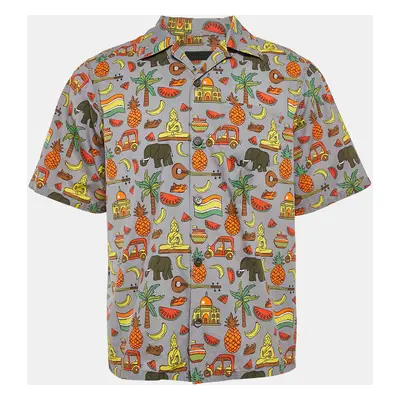 Prada Grey/Multicolor Printed Cotton Bowling Shirt