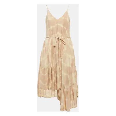 Maje Beige Risotype Tie-Dye Crepe Asymmetric Midi Dress One Size